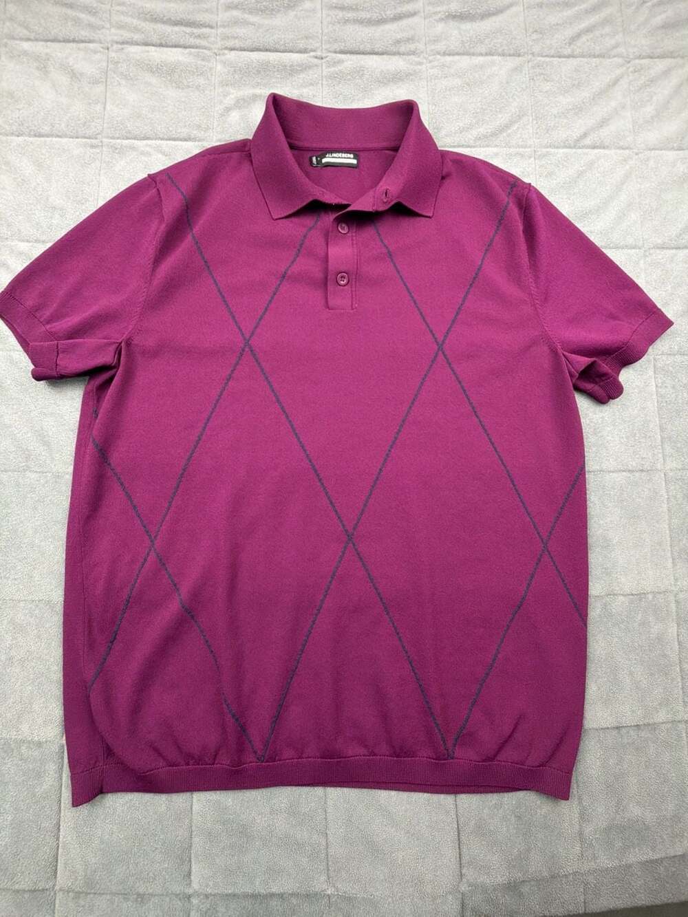J.Lindeberg Luka Knitted Golf Polo Shirt Magenta Purple Argyle Size L